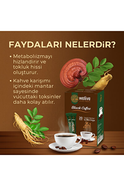 Welive 4in1 Fit Kahve – 20 Saşe – Reishi Mantarı, Moringa – Enerji, Tokluk Ve Bağışıklık Desteği