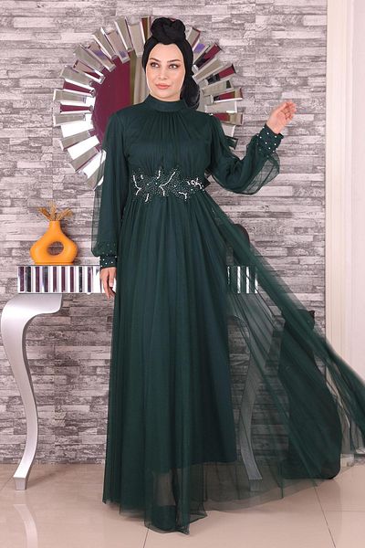 Modamihram Tylové večerní šaty s perleťovou krajkou Emerald 19199