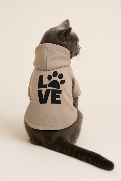 Monopetz Hooded Sweatshirt Dog And Cat Outfit - Size S - Beige Love