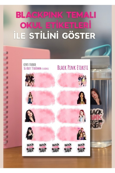 Ceres Studio Black Pink Okul Etiketi 16 Adet 35x60mm Etiket + 10 Adet Sticker
