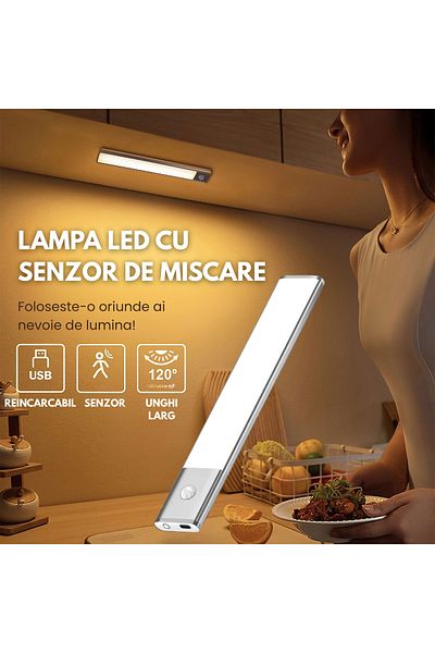 OEM Bandă LED cu senzor de mișcare, reîncărcabilă, lumină caldă/rece/neutră, suport magnetic, 60 cm