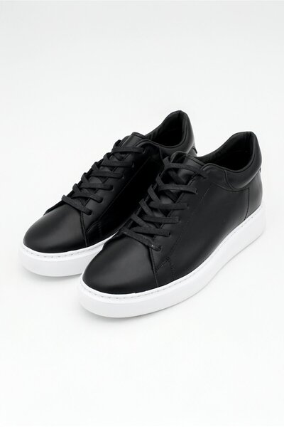 Elevold Mela Men's Genuine Leather 7 cm Height Increase Black-White Sports Shoes