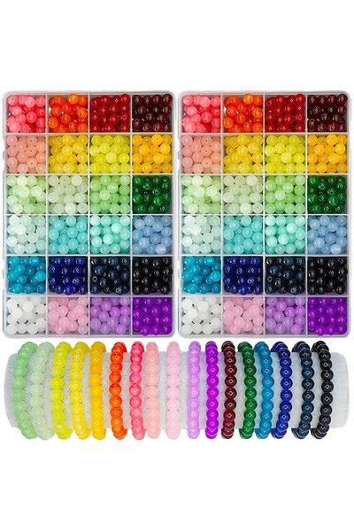 Choice مجموعة صنع أساور من خرز الكريستال 720 قطعة، 24 لونًا، 8 مم - 360/480/720 قطعة من خرز المجوهرات الزجاجي المستدير