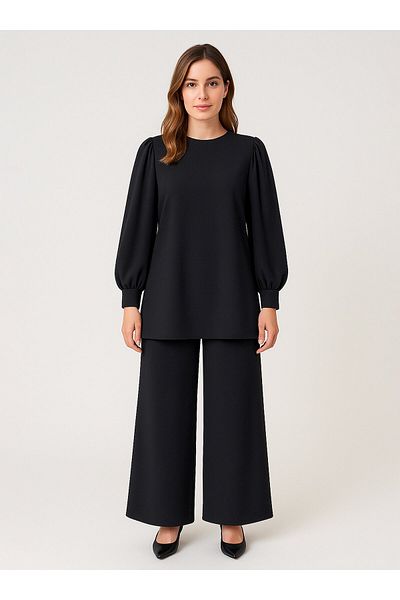 ALİA Set de două piese bluză și pantaloni din țesătură creponată - negru -