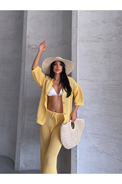 erki triko Ajurlu Gömlek Yaka Pareo Alt-Üst Triko Takım