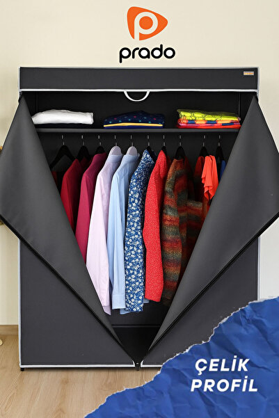 PRADO Basic Çelik Profilli Portatif Bez Dolap Siyah