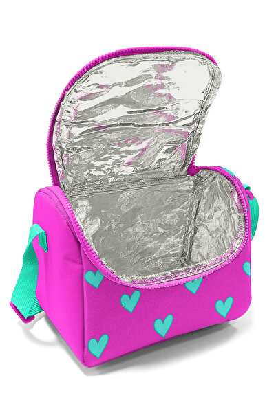 Coral High Kids Neon Pink Water Green Heart Patterned Thermo Lunchbox 11806