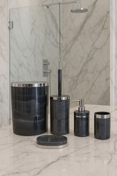 MAKRİ HOME Banyo Seti 5'li, Yuvarlak, Akrilik- Çöpkovası, Wcfırçalık,sıvı Sabunluk,diş Fırçalık,katı Sabunluk