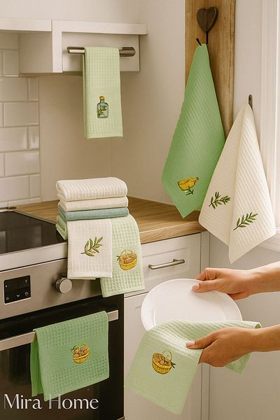 Mira Home Πανί στεγνώματος κουζίνας 6 τεμαχίων 30 Χ 50 εκ. Μέντα