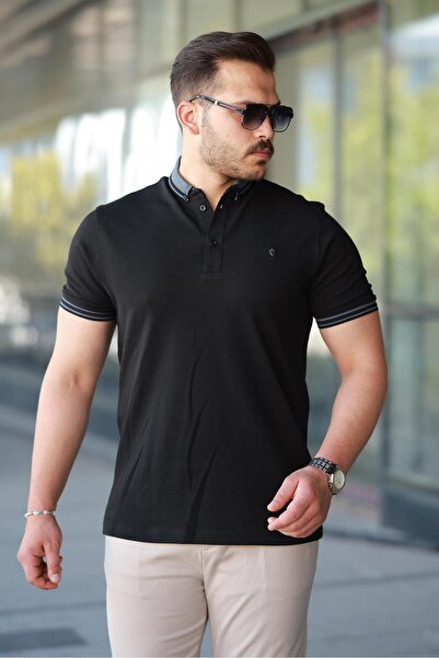 Miron Černé vyšívané tričko Polo s krátkým rukávem -2518