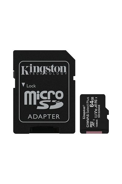 Kingston بطاقة ذاكرة Canvas Plus 64GB SDCS2/64GB فئة 10 بسرعة 100 ميجابايت/ثانية للقراءة السريعة MicroSD