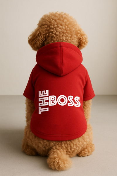 Monopetz Kapişonlu Sweatshirt Köpek Ve Kedi Kıyafeti - Kırmızı The Boss