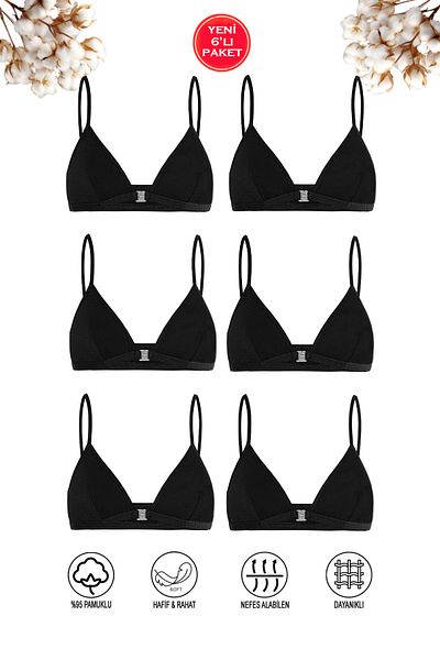 ÖZKAN underwear Özkan 0923 Чифт от 6 момичета, памучен, единичен джърси, ликра, гъвкав, удобен, без подплънки и костички за тренировка