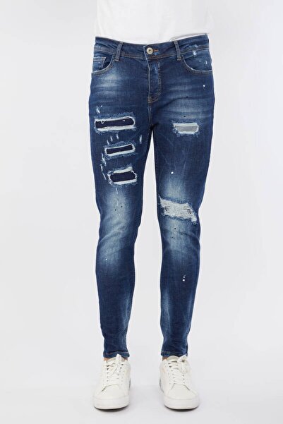 Bluewhite Ανδρικό Skinny Fit Destroy Σκούρο Μπλε