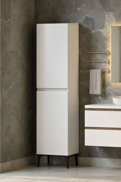 Moonlife Polen 2 Kapaklı Çok Amaçlı Boy Banyo,Mutfak,Kiler Dolabı Beyaz