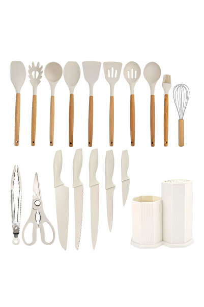 valletta Legolas 18 Piece Heat Resistant Silicone Fireproof Non-Stick Serving Set with Stand White