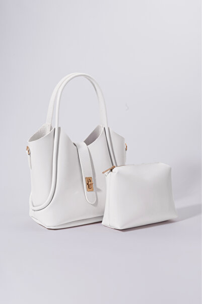 macsoo Γυναικείο Σετ 2 τεμαχίων με λευκή λεπτομέρεια κλειδαριάς, τσάντα χειρό...