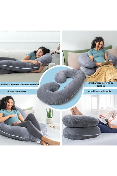 Infiniteea ™ 3-in-1 Pregnancy Pillow, Multifunctional, Nursing Support, C shape, Grey
