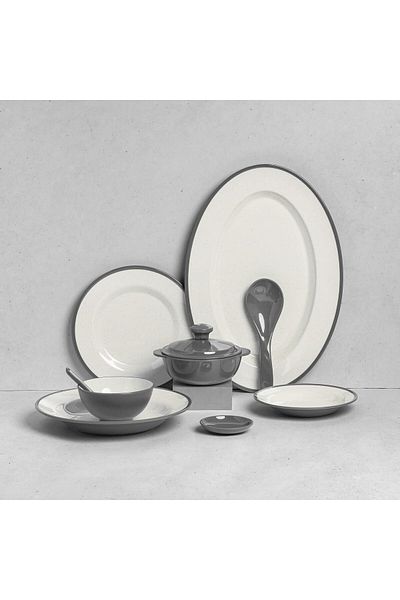cc bin shihon 40-Piece Premium Melamine Dinner Set for 6 Persons with Colored Edges Microwave and Dishwasher Safe