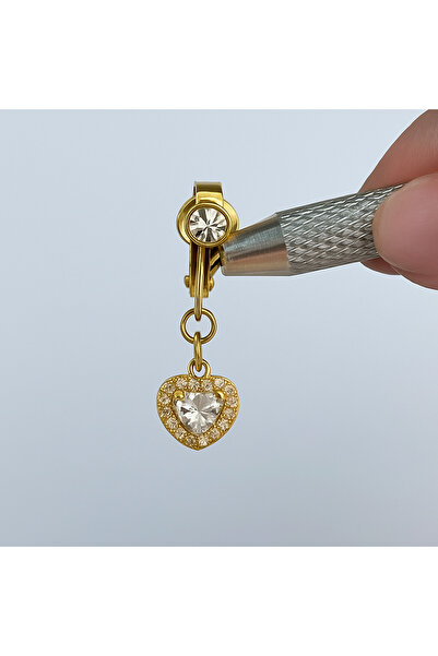 kurukafagift Çelik Göbek Piercing Mıknatıslı Sıkıştırmalı Taşlı Sallantılı Do...