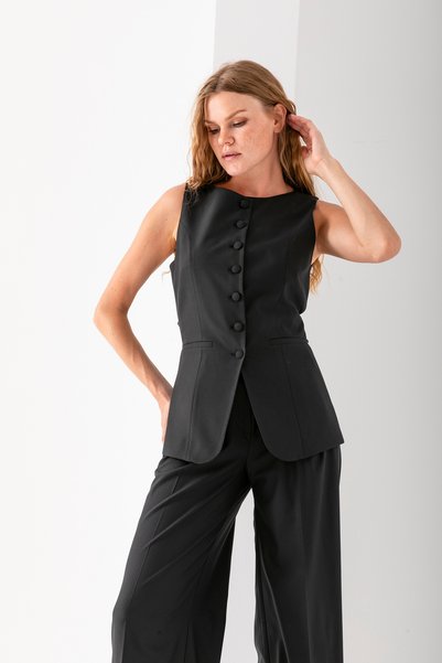 VUNTAL Back Tie Detailed Vest Double Suit