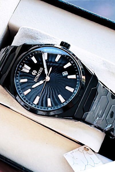 Homies Orijinal Özel Kutulu Hediyelik Erkek Kol Saati Siyah Renk Çelik Kordon + Hediye Bileklik HME2059C1