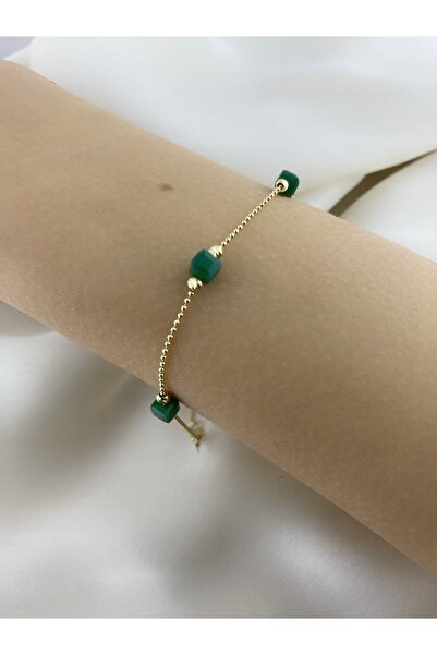 Amoure Gold 14 Ayar Altın Yeşil Küp Taşlı Minimal Bileklik – Zarif ve Modern ...