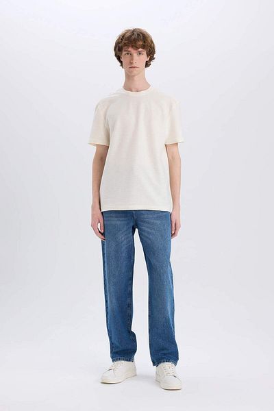 DeFacto Pantaloni largi din bumbac cu picior drept, cu efect decolorat, D7318AX25SP