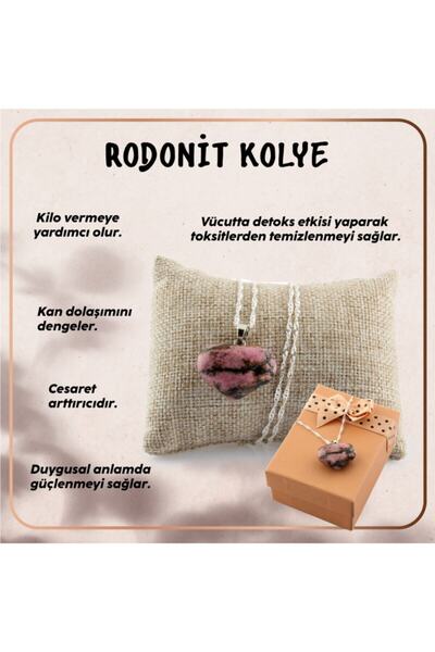 OSMANLI DEĞERLİ TAŞ Sertifikalı Rodonit Kalpli Kolye Ucu (GÜMÜŞ ZİNCİR HEDİYE)