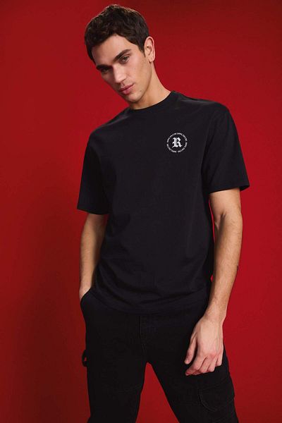 DeFacto 100% Cotton Boxy Fit Crew Neck Back Printed Short Sleeve T-Shirt D5160Ax25Sp