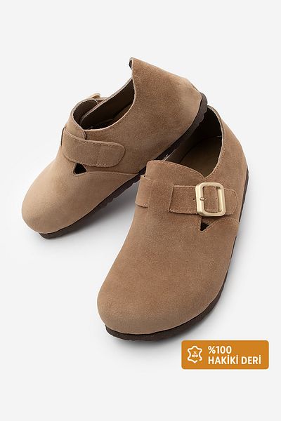 Marjin Women's Genuine Leather Eva Sole Closed Back Daily Sabo Sandals Befun Camel Suede