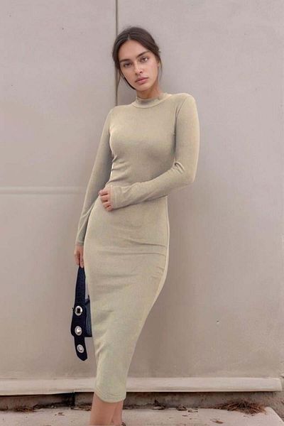 modamtn    Women's Half Turtleneck Suede Fabric Opportunity Product Midi Length Dress