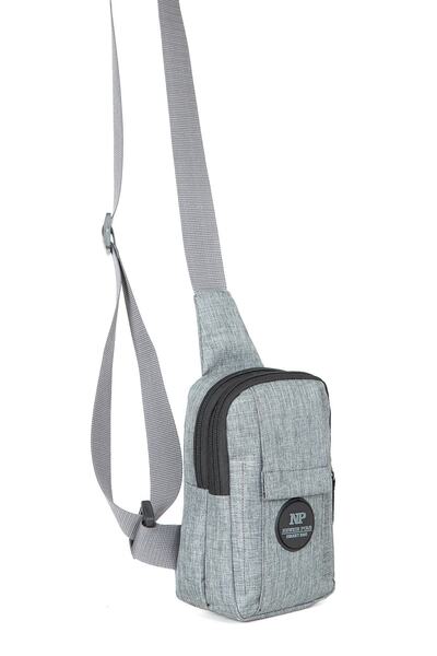 Newish Men's Linen Fabric Belgrat Crossbody Chest and Shoulder Bag with Phone Compartment - Gray