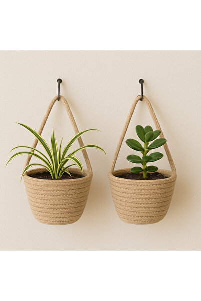 ÖRGÜM Sepet Dekoratif Saksı Düzenleyici 2'li Mini Çiçeklik 12x10 Cm ( BİTKİLE...