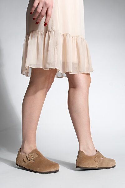 Marjin Women's Genuine Leather Eva Sole Closed Back Daily Sabo Sandals Befun Camel Suede