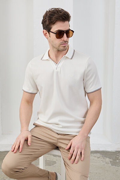 RAVANELLI Erkek Tshirt Çekmeyen Pamuklu Kumaş Slim Fit Dar Kesim Polo Yaka Tişört