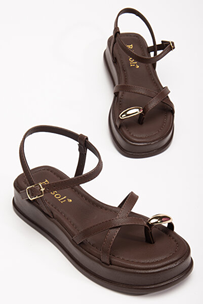 RİSSOLİ Γυναικεία Bitter Brown Gold Ring Λεπτομερή καθημερινά ορθοπεδικά σανδάλια