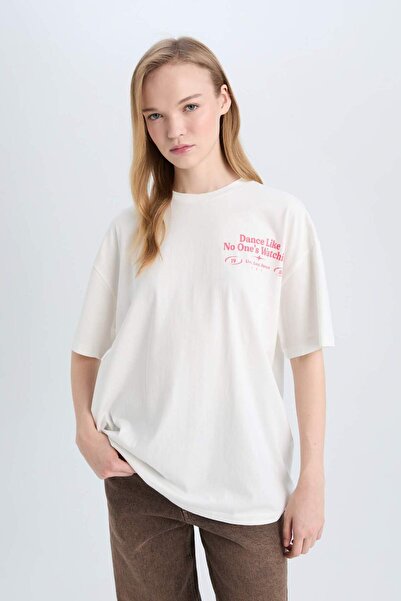 DeFacto Crew Neck Back Printed Wide Fit T-Shirt E0635Ax25Sm