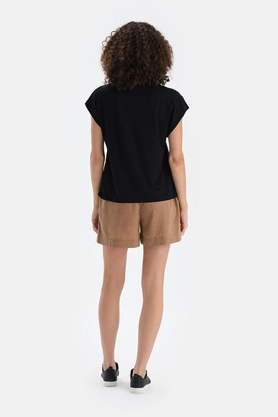 Dagi Tricou negru din viscoză cu decolteu în V