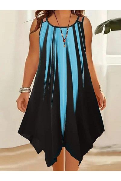 BÜŞRA TEZEL MODA Rochie de damă cu bretele, cu decolteu rotund, asimetrică, cu model