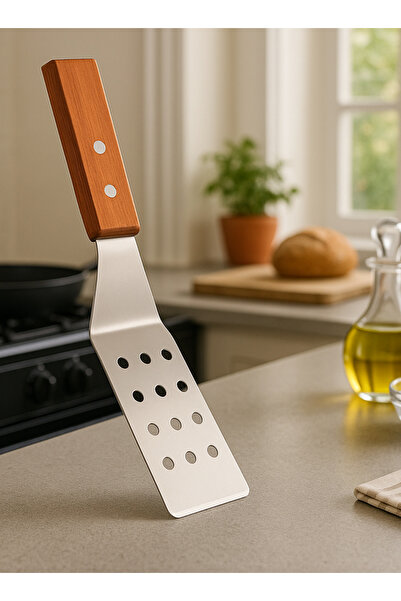 Genel Markalar Profesyonel Ahşap Saplı Mutfak Spatulası – Düz Izgara Spatulası