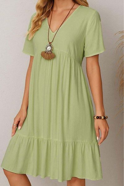 modamtn Women's Short Sleeve V-Neck Ruffle Wrap Dress