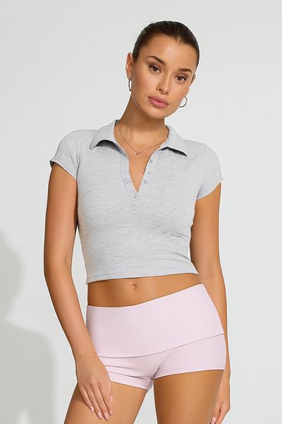Madmext Grimelange Polo Neck Basic Women's T-Shirt Mg2455