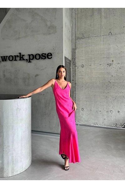 MAGGAZA Jacquard Strap Satin Dress Asymmetric - Pink