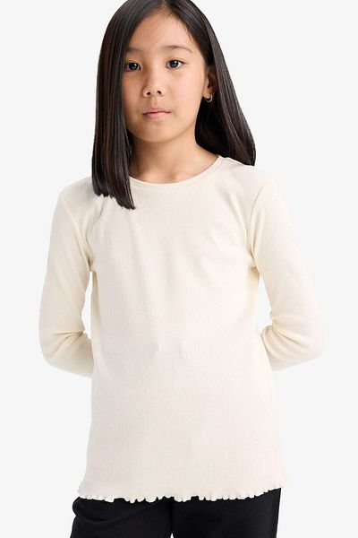 DeFacto Girls Slim Fit Slim Fit Crew Neck Rib Long Sleeve Basic Plain T-Shirt B7452A825Sp
