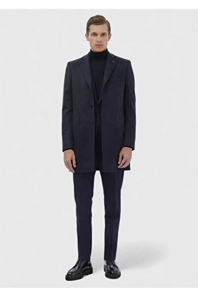 Ramsey Lacivert Regular Fit Kelebek Yaka Klasik Dokuma Palto