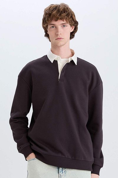 DeFacto Boxy Fit Polo Neck Basic Plain Sweatshirt E6523Ax24Wn