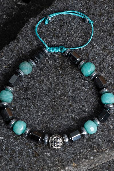OSMANLI DOĞAL TAŞ Certified Amazonite, Hematite Natural Stone Macrame Bracelet