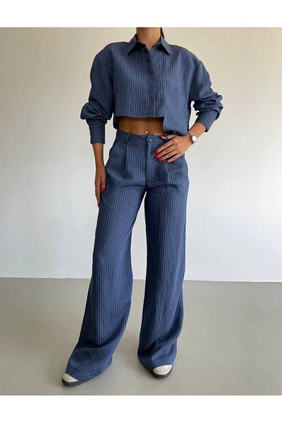 ossons Costum cu pantaloni cămașă în dungi