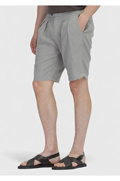 Ramsey Mink Plain Woven Carrot Fit Casual 100% Linen Bermuda